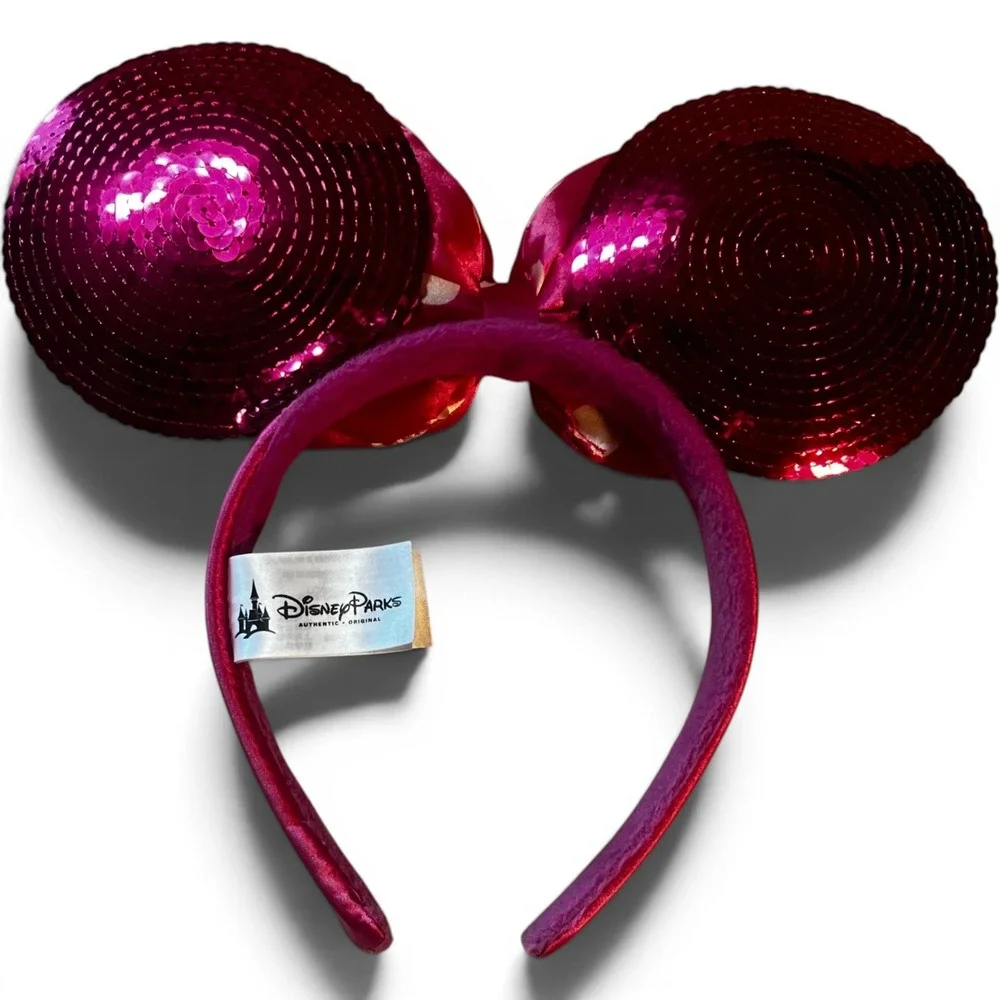 Disney Parks Minnie Mouse Headband Magenta Sequin Polka Dot Bow Ears